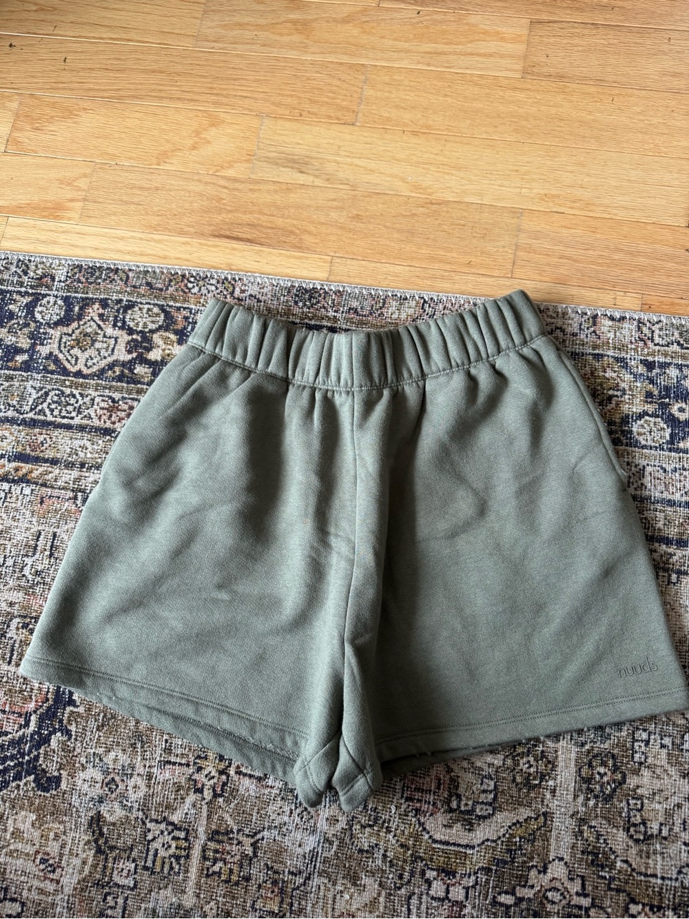 nuuds Olive Green Vintage Fleece Shorts with Elastic Waist